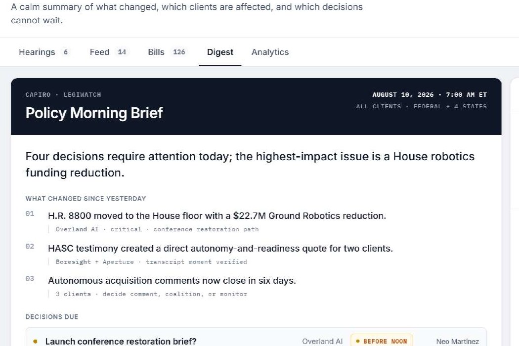The Policy Morning Brief: what changed since yesterday and the decisions due today